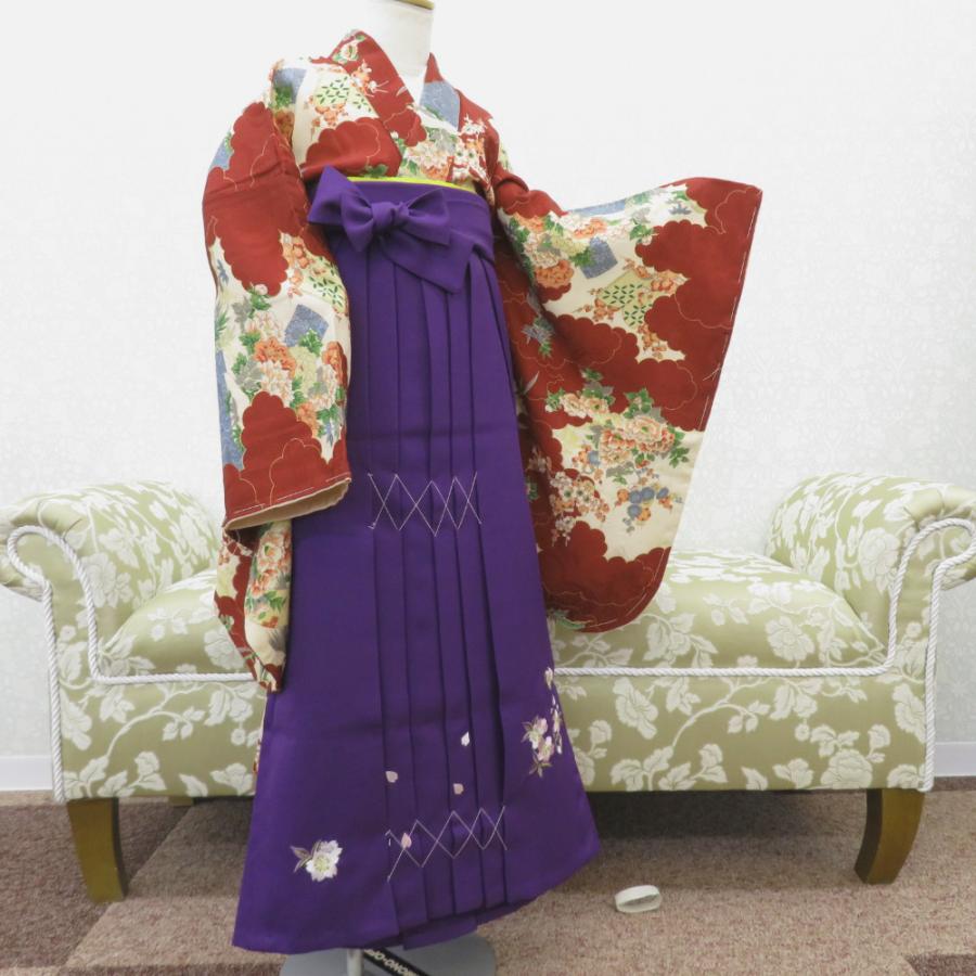 子供着物 女児用 袴 紫色 桜刺繍 蝶刺繍 ポリエステル 女の子用 紐下70.5ｃｍ スカート型 行燈型 卒園式 発表会 コスプレ  未使用品 | 