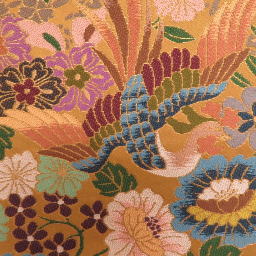 西陣織 (にしじんおり) 袋帯 西陣織 白綾苑大庭 辛子色 金糸 花鳥模様