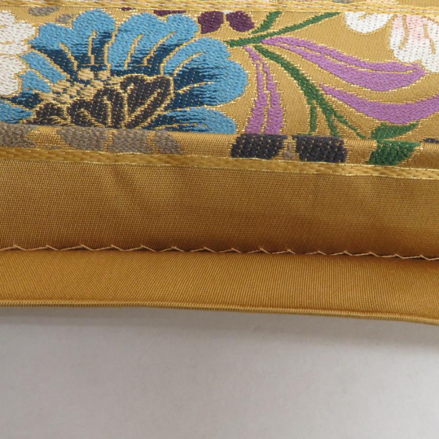 西陣織 (にしじんおり) 袋帯 西陣織 白綾苑大庭 辛子色 金糸 花鳥模様