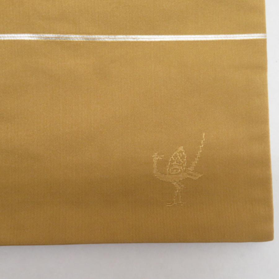 西陣織 (にしじんおり) 袋帯 西陣織 白綾苑大庭 辛子色 金糸 花鳥模様