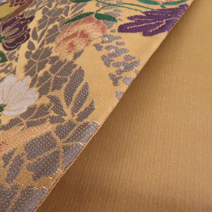 西陣織 (にしじんおり) 袋帯 西陣織 白綾苑大庭 辛子色 金糸 花鳥模様