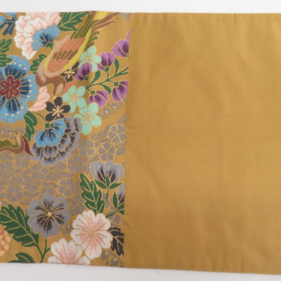 西陣織 (にしじんおり) 袋帯 西陣織 白綾苑大庭 辛子色 金糸 花鳥模様