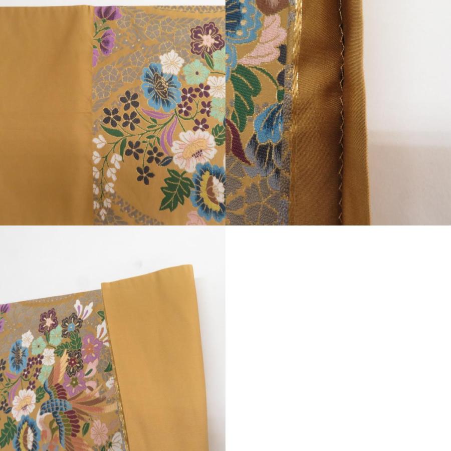 西陣織 (にしじんおり) 袋帯 西陣織 白綾苑大庭 辛子色 金糸 花鳥模様