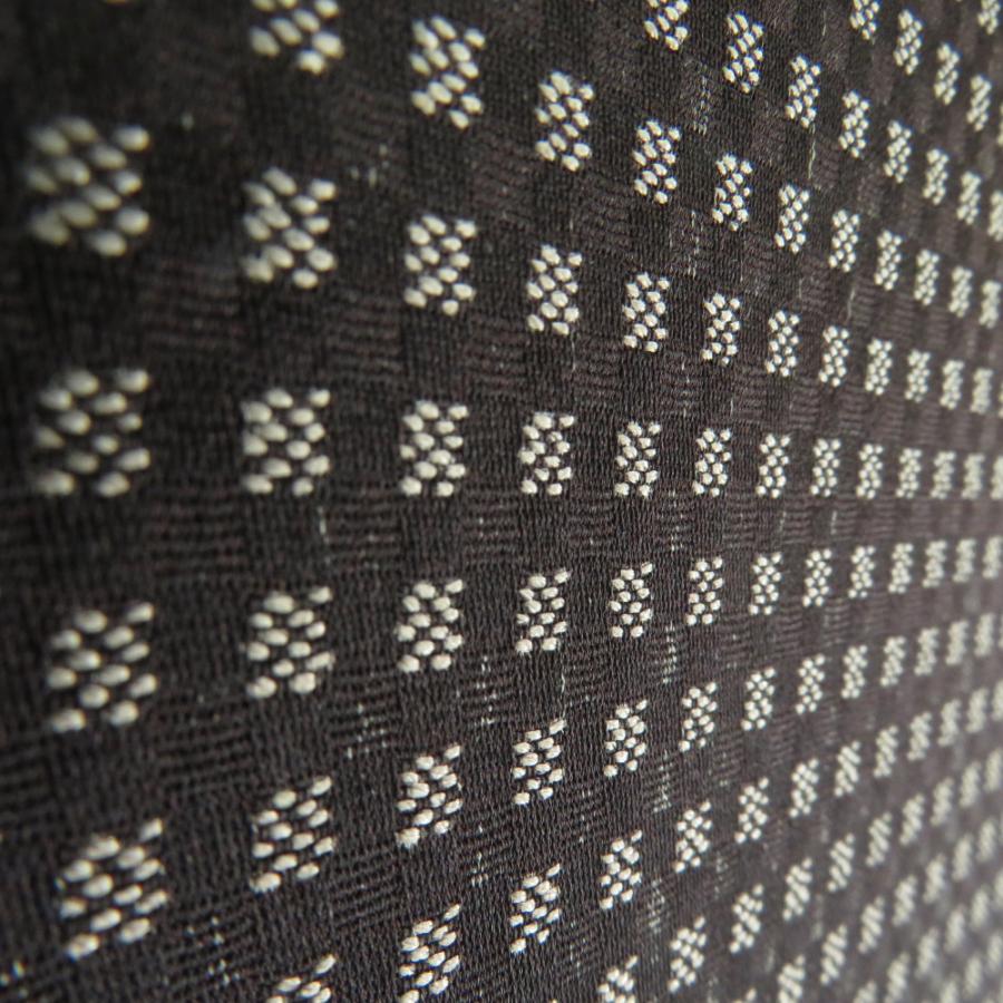 小紋 お召 現代お召 織文様 格子模様 茶色 広衿 正絹 カジュアル着物