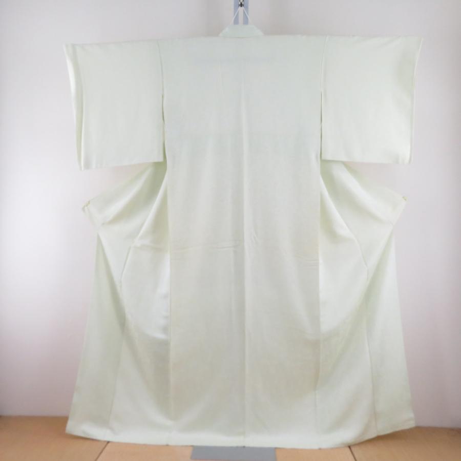 色無地 黄金繭 黄緑色 唐草に鳳凰地紋 袷 広衿 正絹 仕立て上がり着物 身丈163cm 【キモノオフ野々市若松店】 色無地 黄金繭 黄緑色 唐草に鳳凰地紋 袷 広衿 正絹 仕立て上がり着物