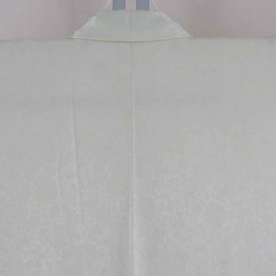 色無地 黄金繭 黄緑色 唐草に鳳凰地紋 袷 広衿 正絹 仕立て上がり着物