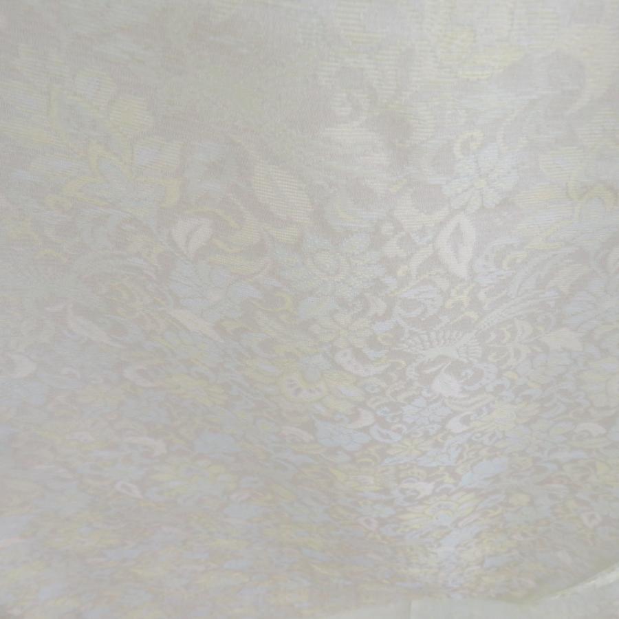 色無地 黄金繭 黄緑色 唐草に鳳凰地紋 袷 広衿 正絹 仕立て上がり着物  