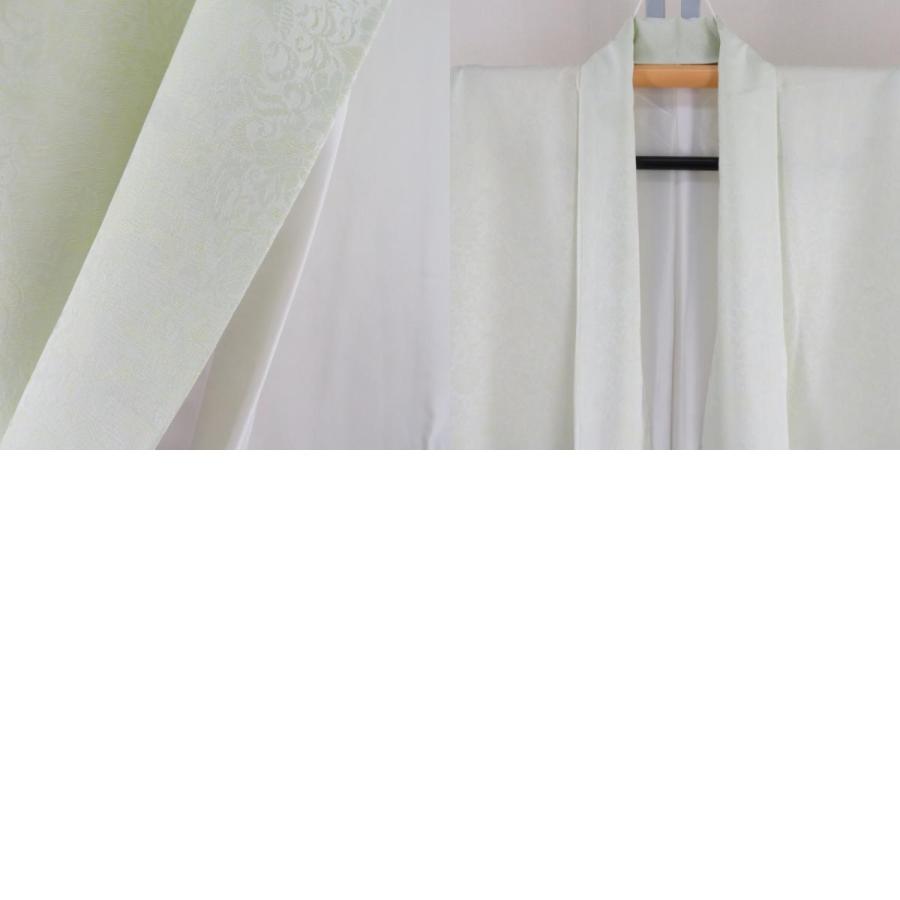 色無地 黄金繭 黄緑色 唐草に鳳凰地紋 袷 広衿 正絹 仕立て上がり着物