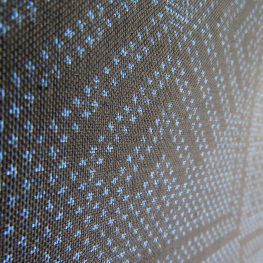 紬 着物 大島紬 市松に矢羽根模様 紺色x黒色 正絹 袷 広衿 カジュアル