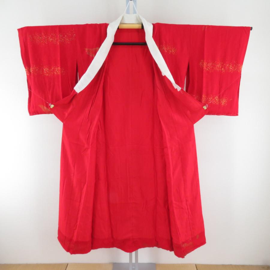 襦袢 アンティーク 長襦袢 正絹 菊に鶴模様 地紋入り 紅絹 箔入り 広衿