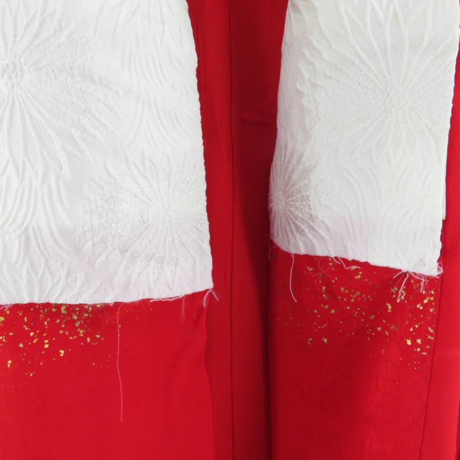 襦袢 アンティーク 長襦袢 正絹 菊に鶴模様 地紋入り 紅絹 箔入り 広衿