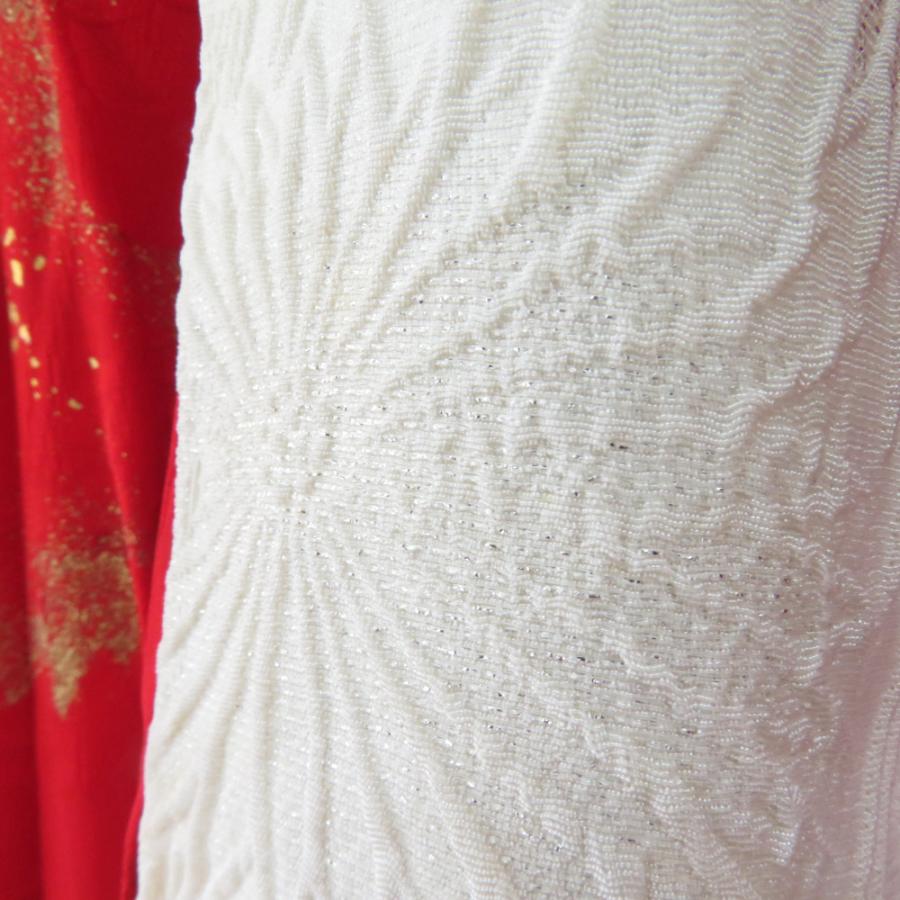 襦袢 アンティーク 長襦袢 正絹 菊に鶴模様 地紋入り 紅絹 箔入り 広衿