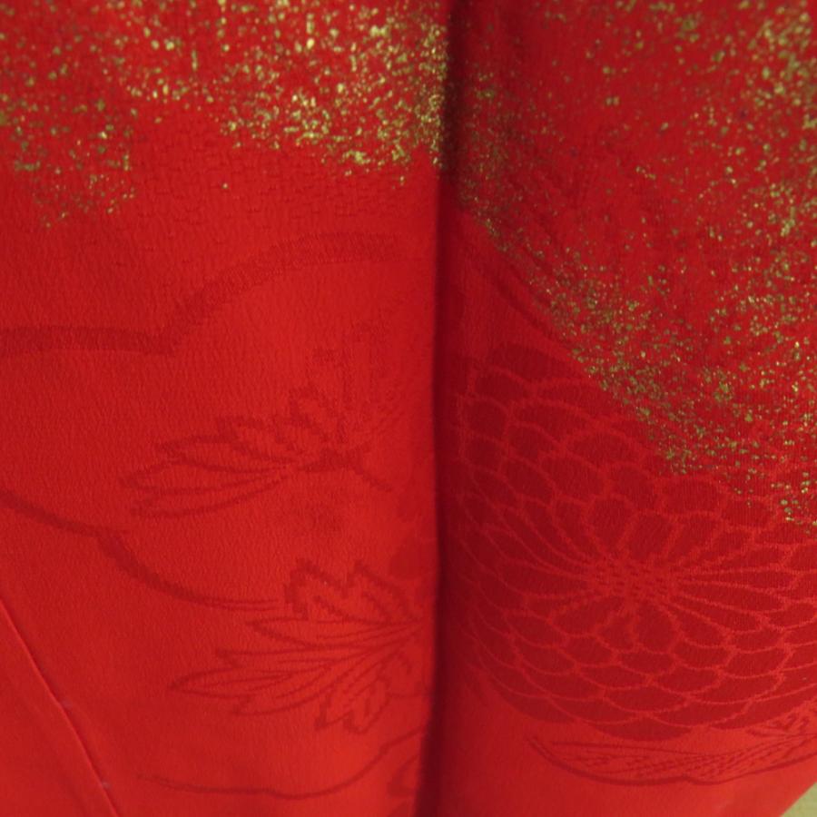 襦袢 アンティーク 長襦袢 正絹 菊に鶴模様 地紋入り 紅絹 箔入り 広衿