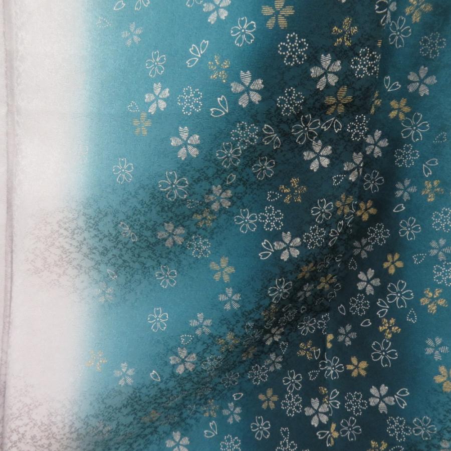訪問着 ターコイズブルーxグレー ぼかし染め 小桜模様 箔入り 余り布