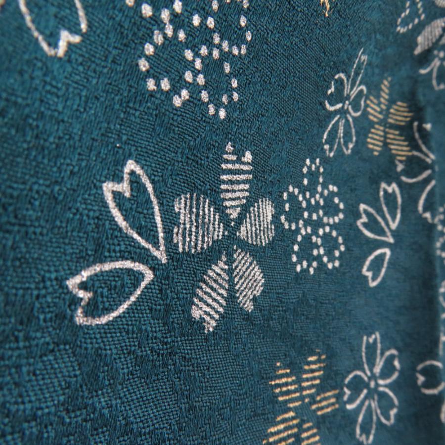 訪問着 ターコイズブルーxグレー ぼかし染め 小桜模様 箔入り 余り布