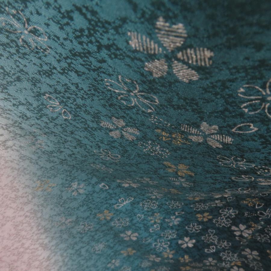 訪問着 ターコイズブルーxグレー ぼかし染め 小桜模様 箔入り 余り布