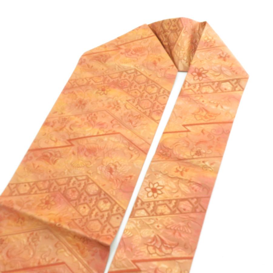 名古屋帯 オレンジ色 切嵌模様 名古屋仕立て 仕立て上がり 着物帯 長さ