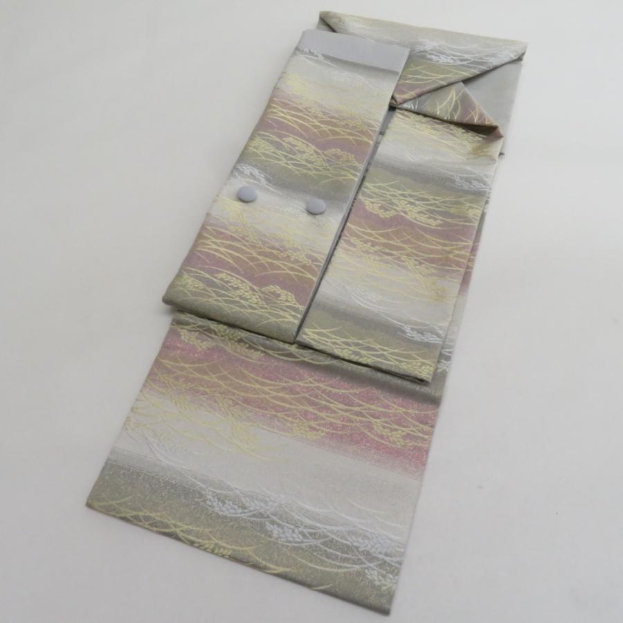 袋帯 作り帯 とのき帯 フォーマル 金糸銀糸 草模様 正絹 薄紫色x銀色