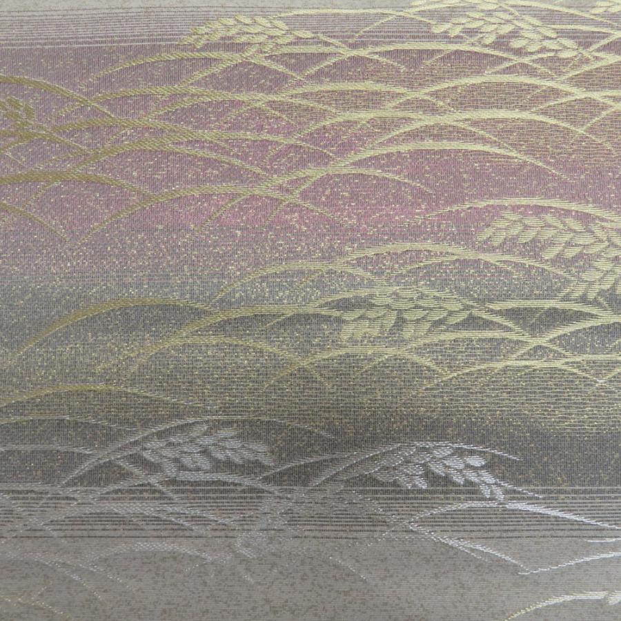 袋帯 作り帯 とのき帯 フォーマル 金糸銀糸 草模様 正絹 薄紫色x銀色