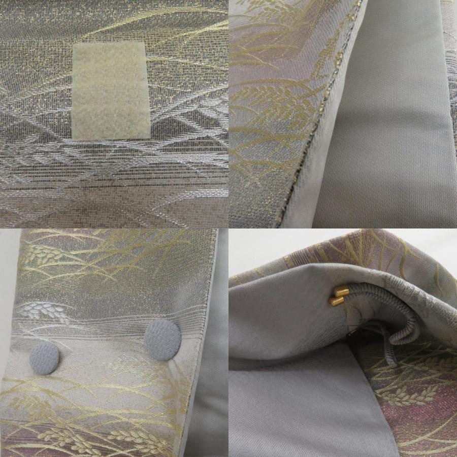 袋帯 作り帯 とのき帯 フォーマル 金糸銀糸 草模様 正絹 薄紫色x銀色