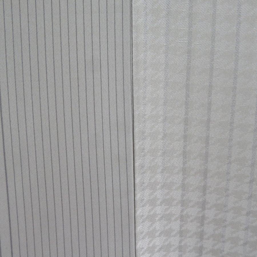 小紋 片身変わり 縞模様x千鳥格子模様 グレー 単衣 広衿 正絹 仕立て