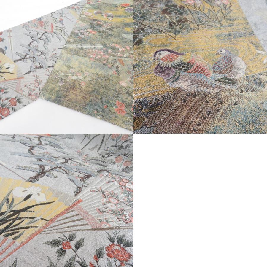 西陣織 袋帯 西陣あさぎ謹製 桃山扇面屏風文 両面全通総絵図 緑金色 