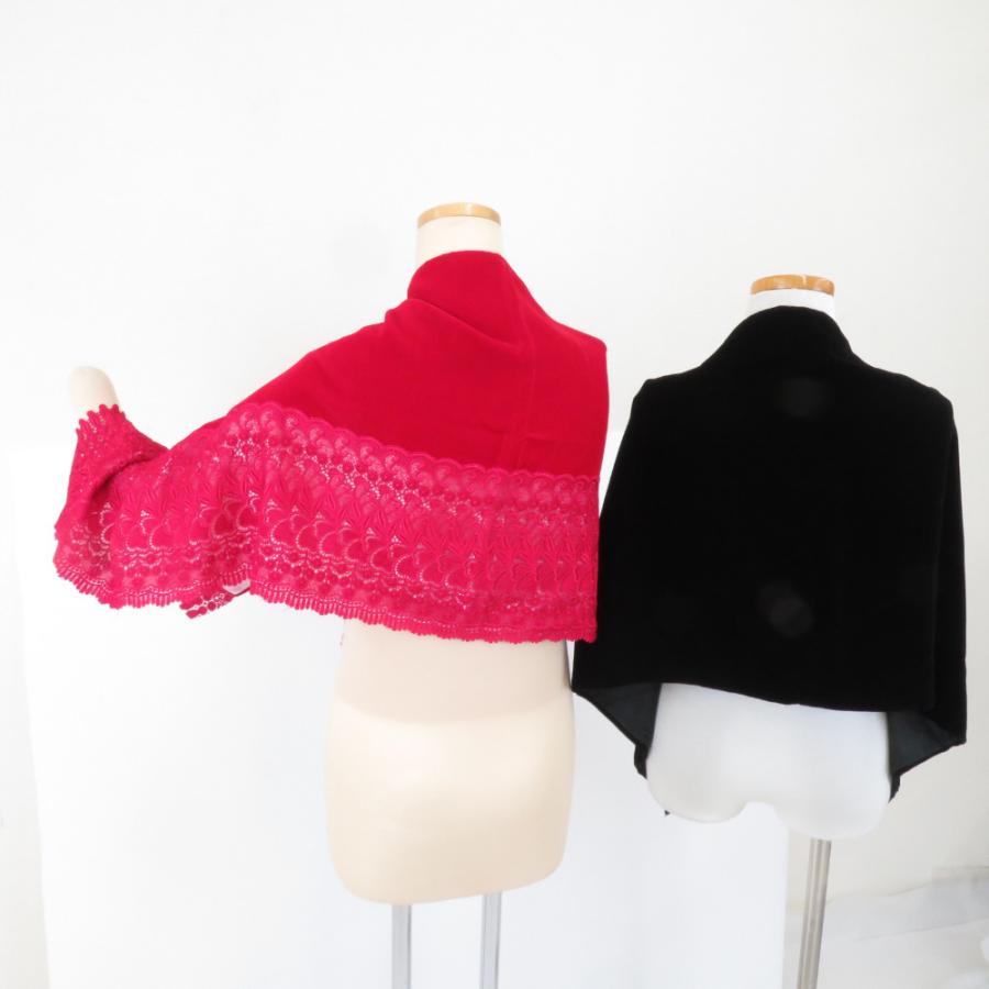 ショール 2点セット レーヨン ベルベットショール 黒ｘ赤 | 