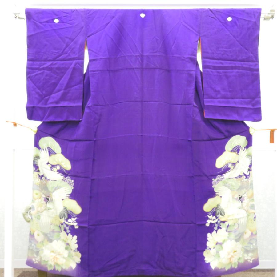 色留袖 両褄 昔 アンティーク 昔着物 紫 白 多色 貝桶 鶴 宝模様 花々 広衿 正絹 昔きもの レトロ 明治・大正ロマン  身丈151.5cm 色留袖 両褄 昔 アンティーク 昔着物 紫 白 多色 貝桶 鶴 宝模様 花々