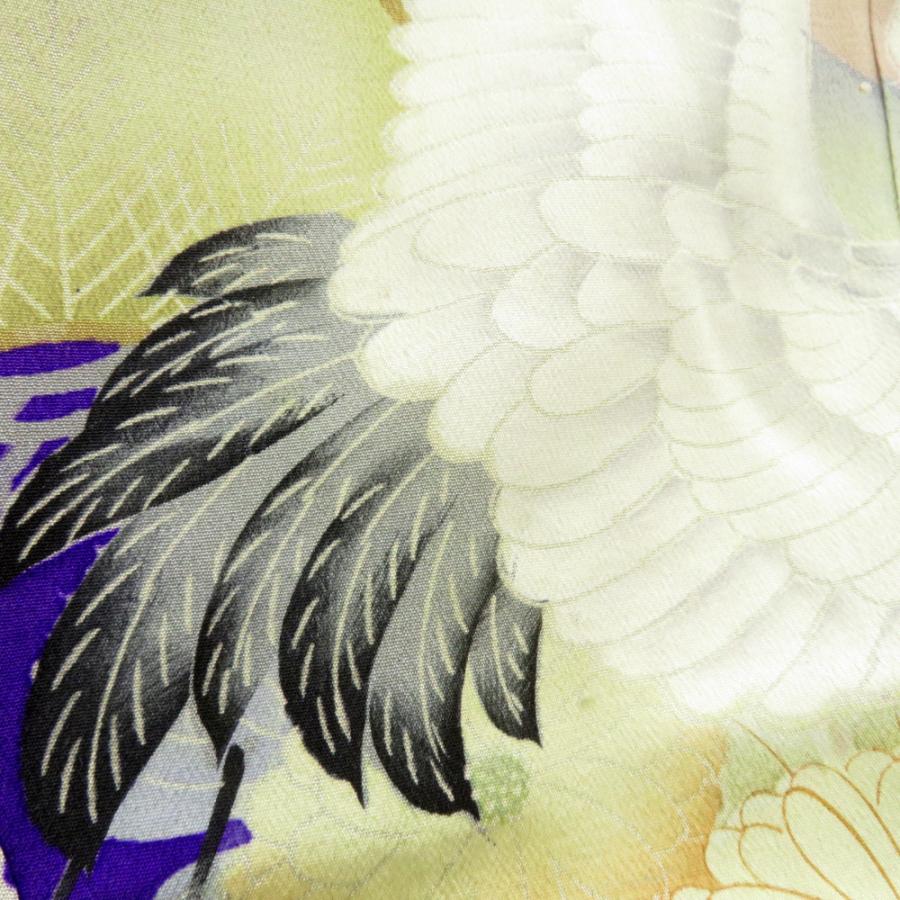 色留袖 両褄 昔 アンティーク 昔着物 紫 白 多色 貝桶 鶴 宝模様 花々