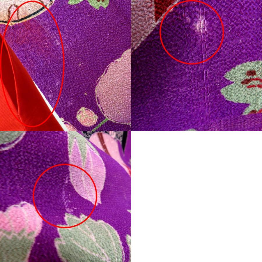 襦袢 昔 長襦袢 アンティーク バチ衿 正絹 紫 多色 和楽器 花々 紅絹