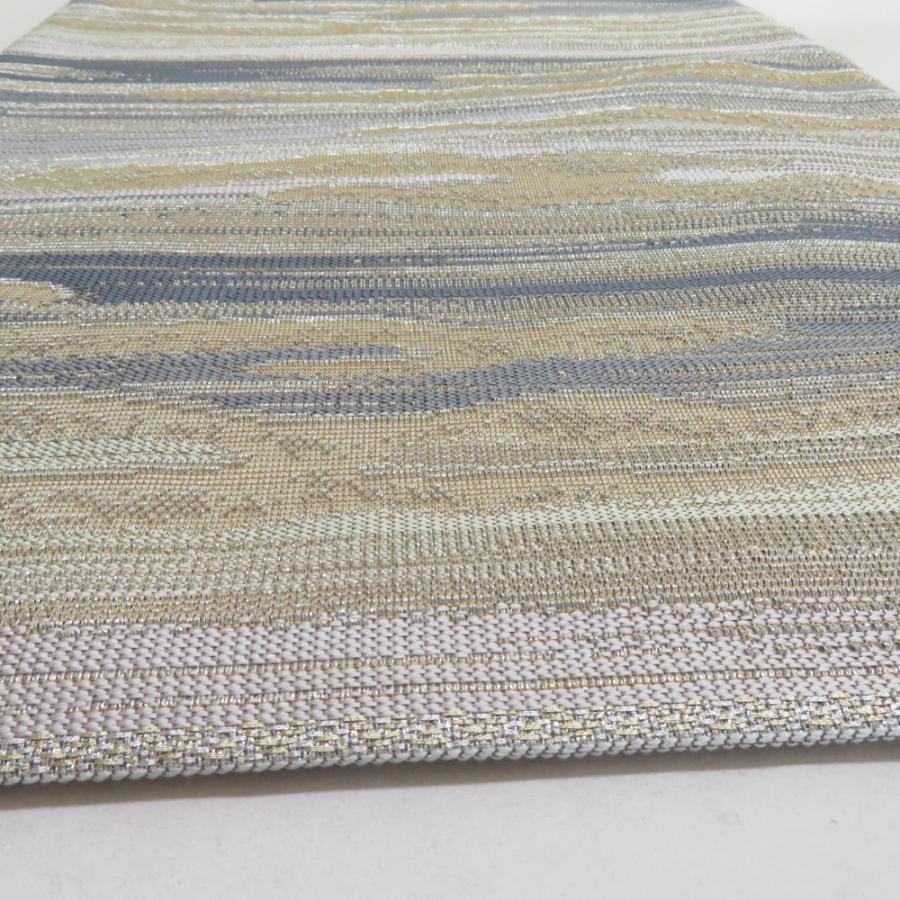 袋帯 双全通撚金華山 正絹 モール織り リバーシブル 高級 銀糸 グレー