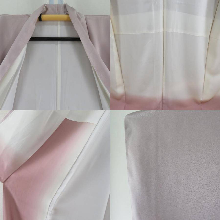 付下げ 薄紫色x薄ピンク色 ぼかし染め 唐草花文様 袷 広衿 正絹