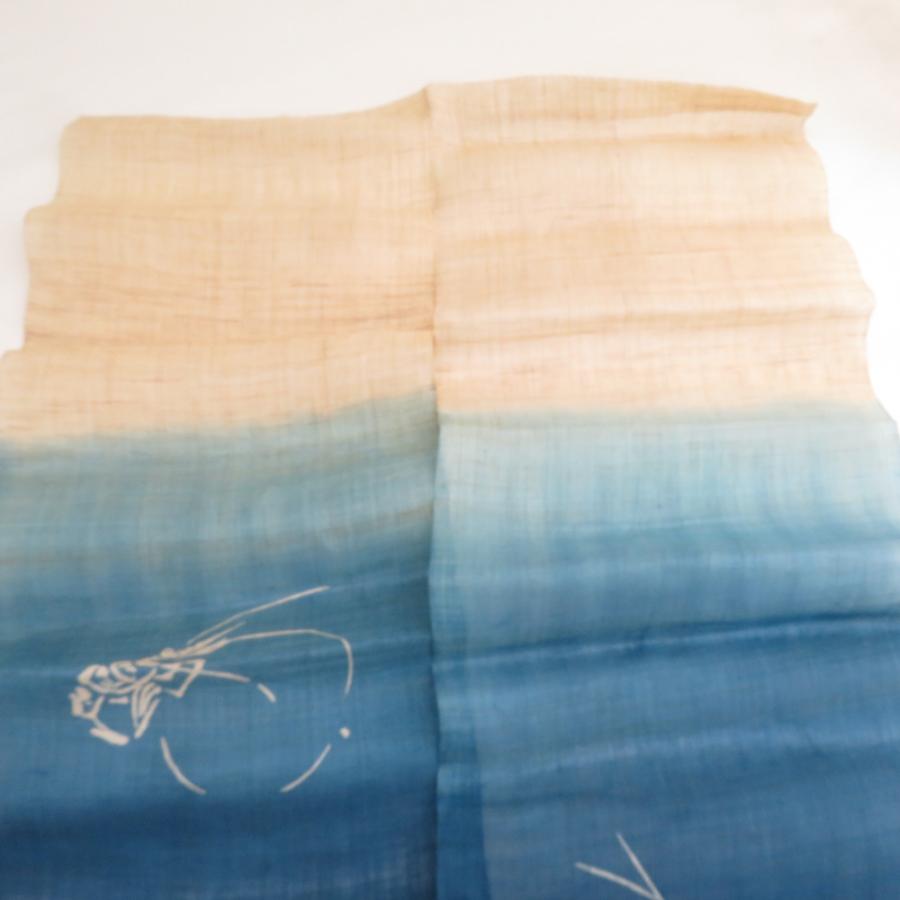 和小物 伝統手染工芸 加賀染め 麻100％ のれん 藍染 海老に蟹模様 青色 箱付き 87.5×164cm 和風 夏用 夏物 長さ164cm 【キモノオフ野々市若松店】 和小物 伝統手染工芸 加賀染め 麻100％ のれん 藍染 海老に蟹模様 青色