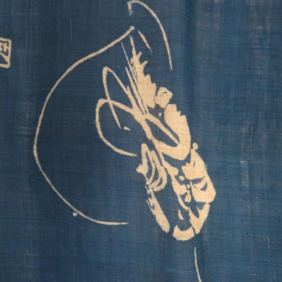 和小物 伝統手染工芸 加賀染め 麻100％ のれん 藍染 海老に蟹模様 青色 箱付き 87.5×164cm 和風 夏用 夏物 長さ164cm 【キモノオフ野々市若松店】 和小物 伝統手染工芸 加賀染め 麻100％ のれん 藍染 海老に蟹模様 青色
