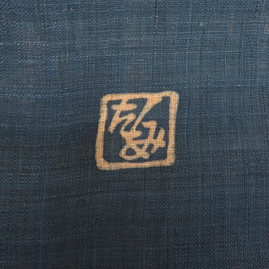 和小物 伝統手染工芸 加賀染め 麻100％ のれん 藍染 海老に蟹模様 青色