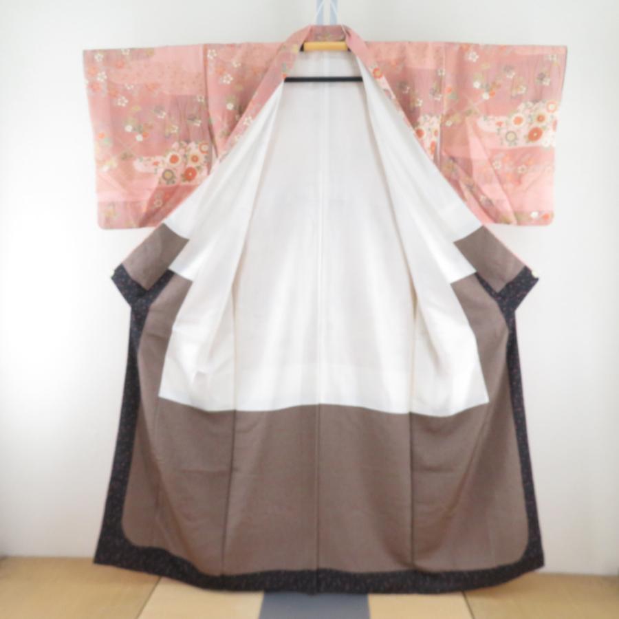 ご成約 趣き逸品 今流行りの 「くすみカラー」 総柄小紋 正絹 小紋 くすみピンクx多色 小花に霞模様 正絹 袷 広衿 仕立て上がり着物