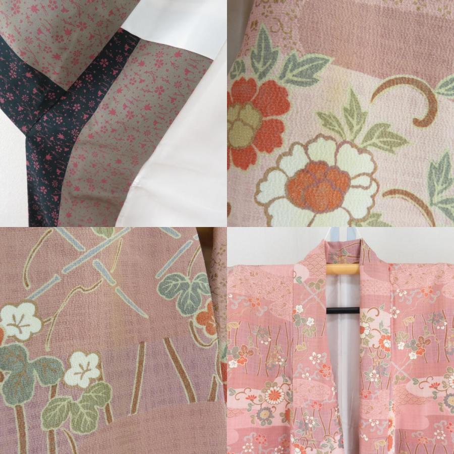 小紋 くすみピンクｘ多色 小花に霞模様 正絹 袷 広衿 仕立て上がり着物 身丈158cm 【キモノオフ野々市若松店】 小紋 くすみピンクx多色 小花に霞模様 正絹 袷 広衿 仕立て上がり着物