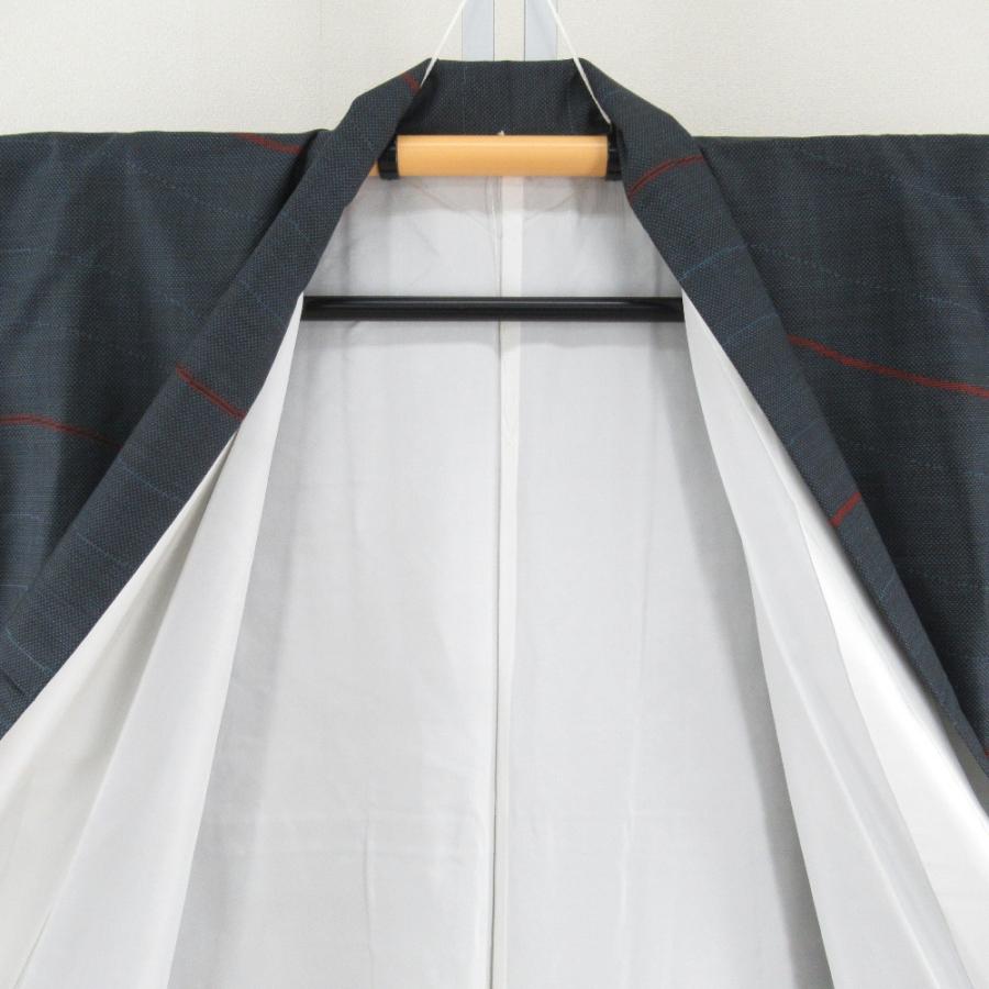 紬 着物 大島紬 よろけ縞模様 紺色ｘ青色ｘ赤色 袷 広衿 正絹 仕立て上がり着物 身丈161cm 【キモノオフ野々市若松店】 紬 着物 大島紬 よろけ縞模様 紺色x青色x赤色 袷 広衿 正絹 仕立て