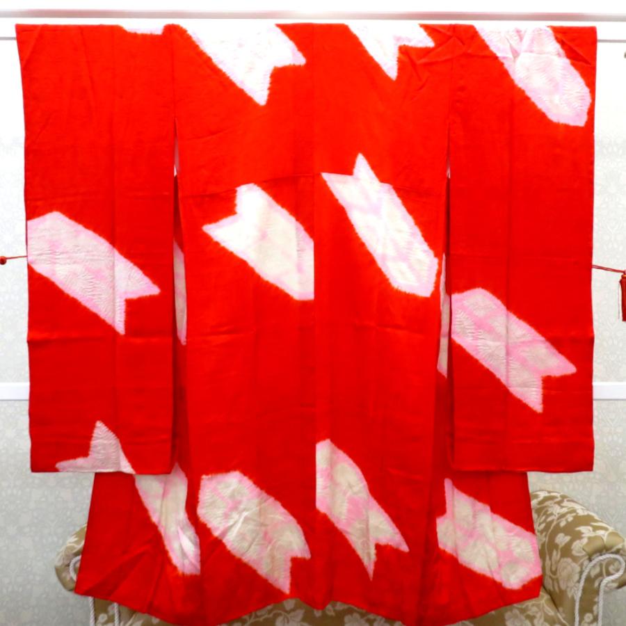 襦袢 昔襦袢 長襦袢 振袖用 アンティーク バチ衿 正絹 赤 白