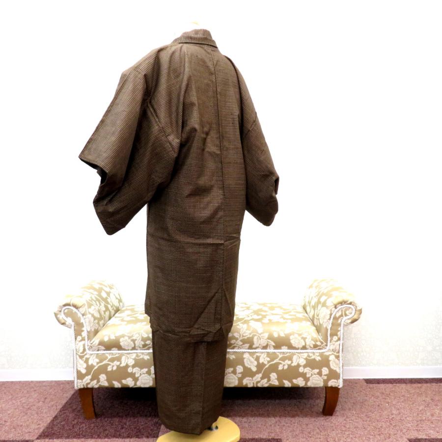 男着物 男性用 紬アンサンブルセット 袷 茶 ベージュ 正絹 男性用