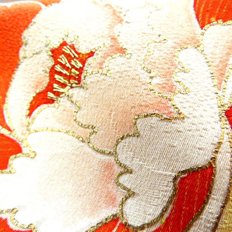 訪問着 昔 アンティーク 昔着物 ピンク 多色 花の丸 鳳凰 一部刺繍 地