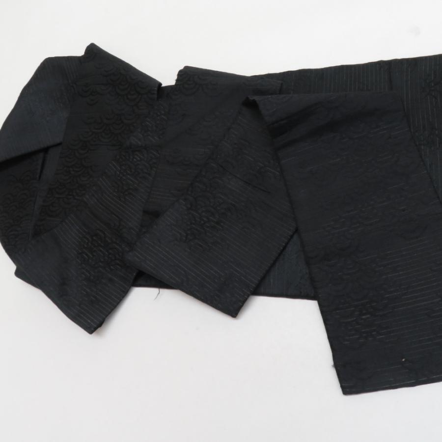 名古屋帯 正絹 アンティーク 夏用 総刺繍 撫子と藤に源氏車柄 お太鼓柄