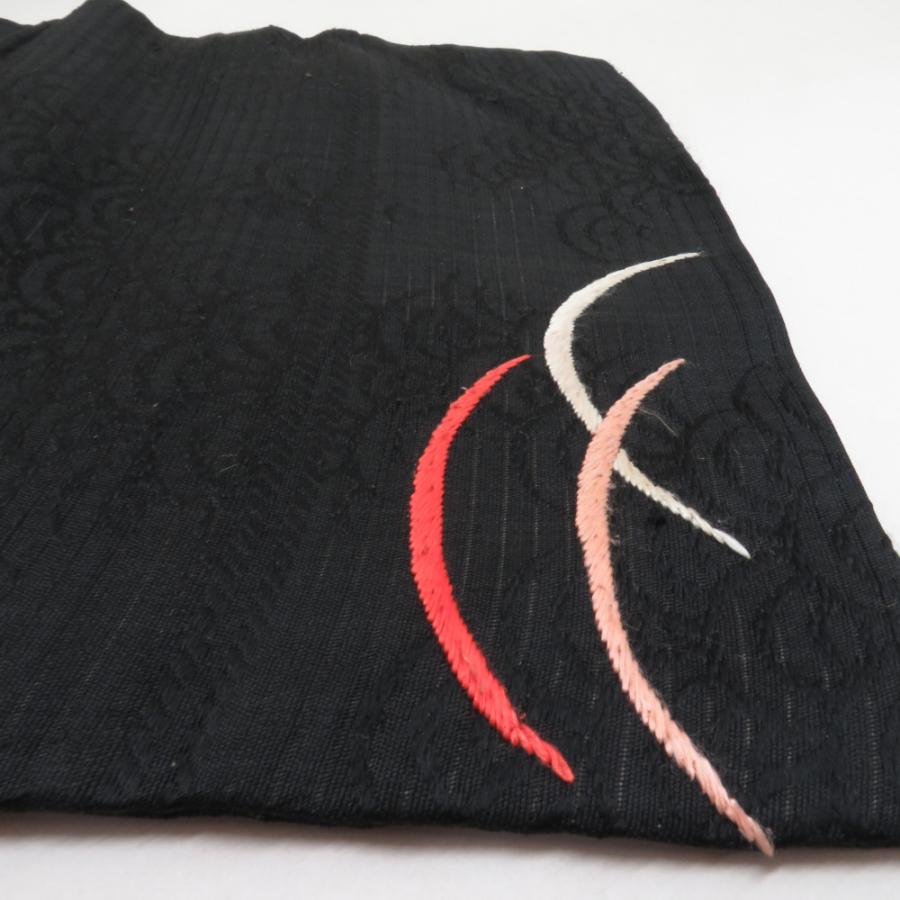 名古屋帯 正絹 アンティーク 夏用 総刺繍 撫子と藤に源氏車柄 お太鼓柄