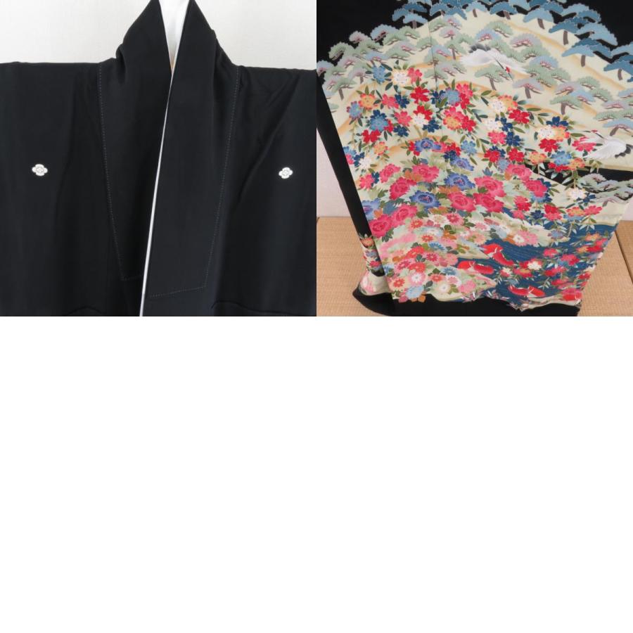 本加賀友禅 黒留袖 鶴見保次 鴛鴦に花風景柄 正絹 袷 広衿 比翼付 落款入 作家物 本場加賀友禅染 礼装 フォーマル 仕立て上がり 身丈157cm 本加賀友禅 黒留袖 鶴見保次 鴛鴦に花風景柄 正絹 袷 広衿 比翼付 落款