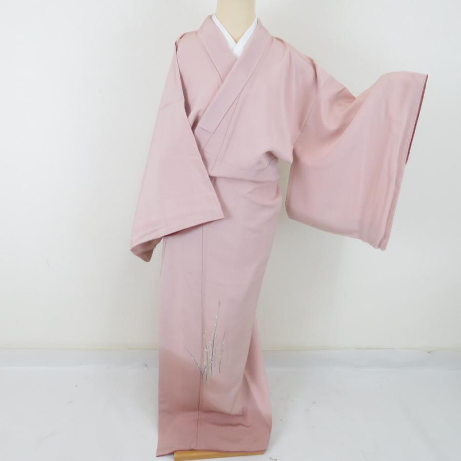 本加賀友禅 色留袖 金丸充夫 猫柳文様 桃紫色 作家物 落款入 正絹 袷 広衿 紋なし 訪問着仕立て 本場加賀友禅染 身丈161cm 美品 本加賀友禅 色留袖 金丸充夫 猫柳文様 桃紫色 作家物 落款入 正絹 袷