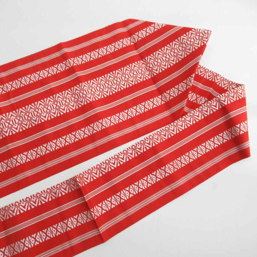 名古屋帯 博多織 正絹 赤ｘ白色 献上柄 全通柄 カジュアル 仕立て上がり 着物帯 長さ360cm 【キモノオフ野々市若松店】 名古屋帯 博多織 正絹 赤x白色 献上柄 全通柄 カジュアル 仕立て