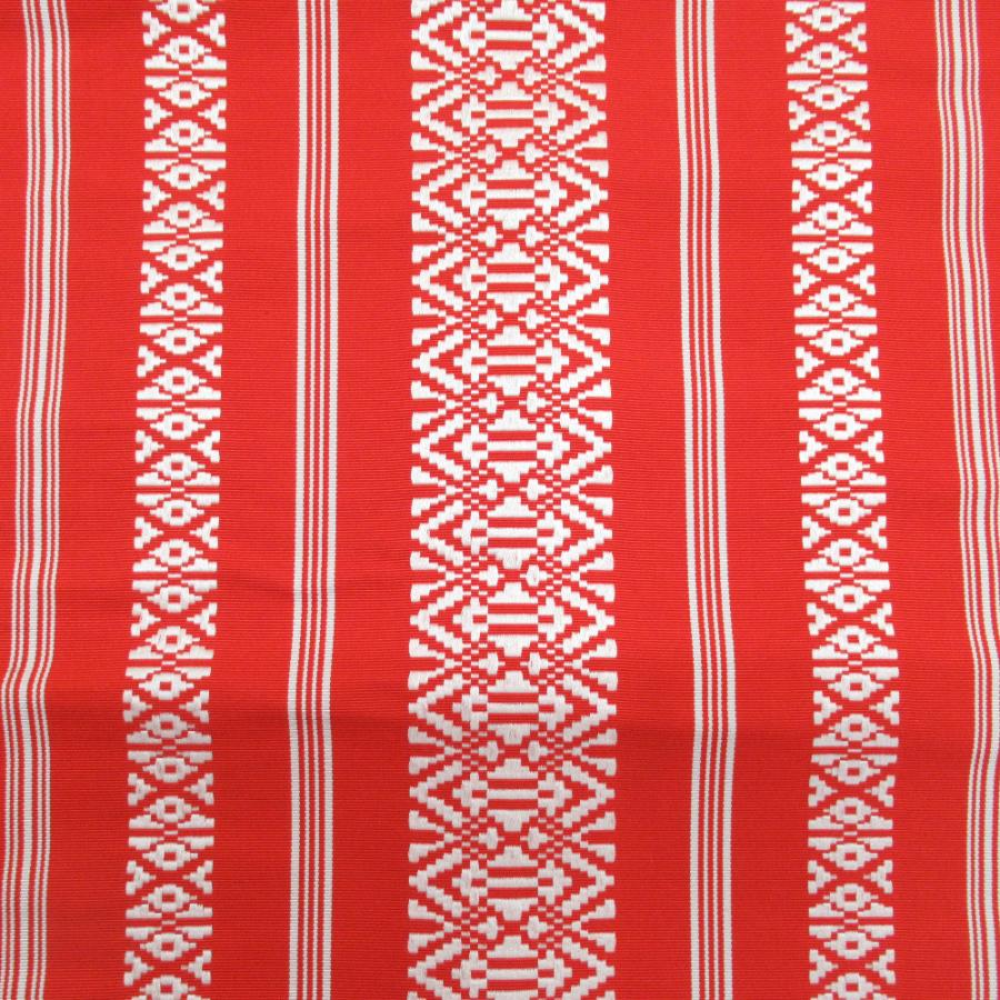 名古屋帯 博多織 正絹 赤x白色 献上柄 全通柄 カジュアル 仕立て