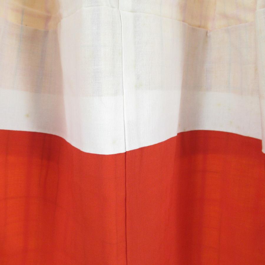 子供着物 絹 紬 格子模様 黄色x赤色 女児用 アンサンブル 身丈90.5cm