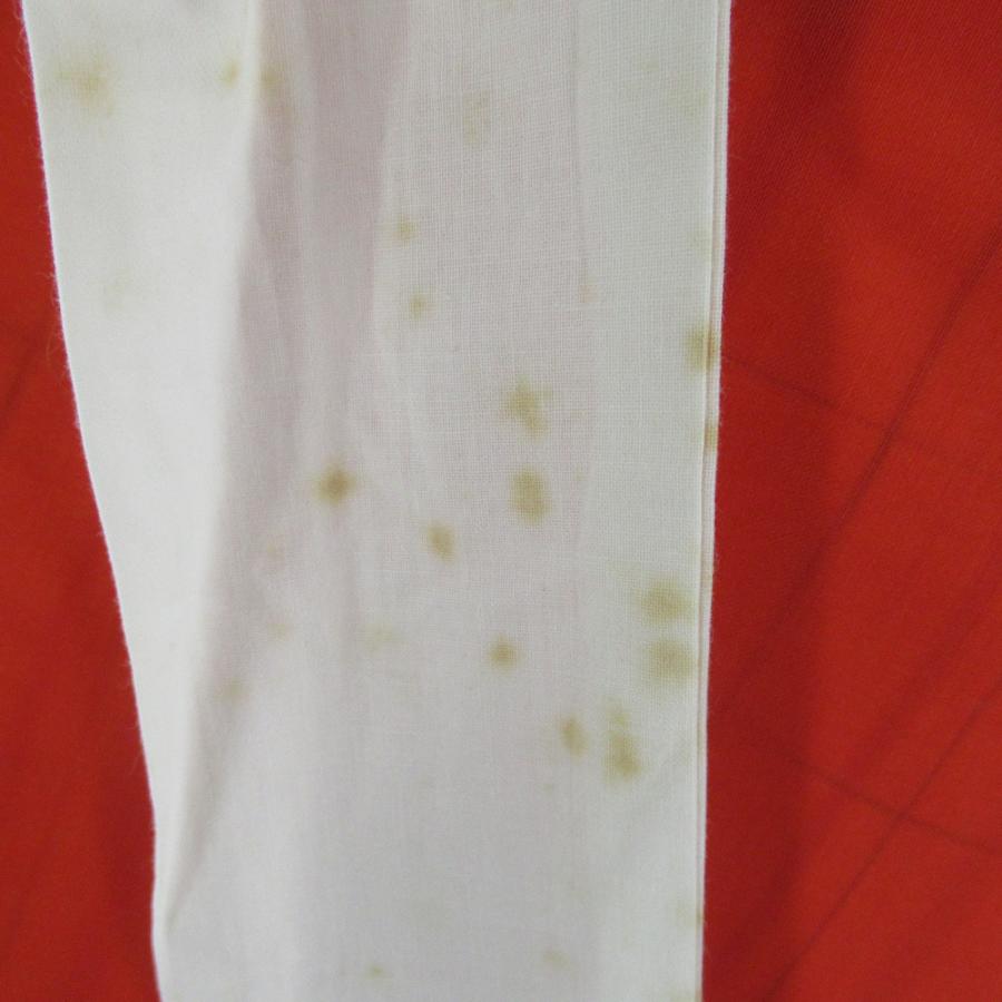子供着物 絹 紬 格子模様 黄色x赤色 女児用 アンサンブル 身丈90.5cm