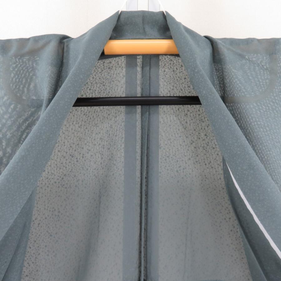 色無地 夏用 紗 単衣 広衿 絹 緑色 一つ紋 縫い紋 織田瓜紋 仕立て上がり 身丈161cm 【キモノオフ野々市若松店】 色無地 夏用 紗 単衣 広衿 絹 緑色 一つ紋 縫い紋 織田瓜紋 仕立て